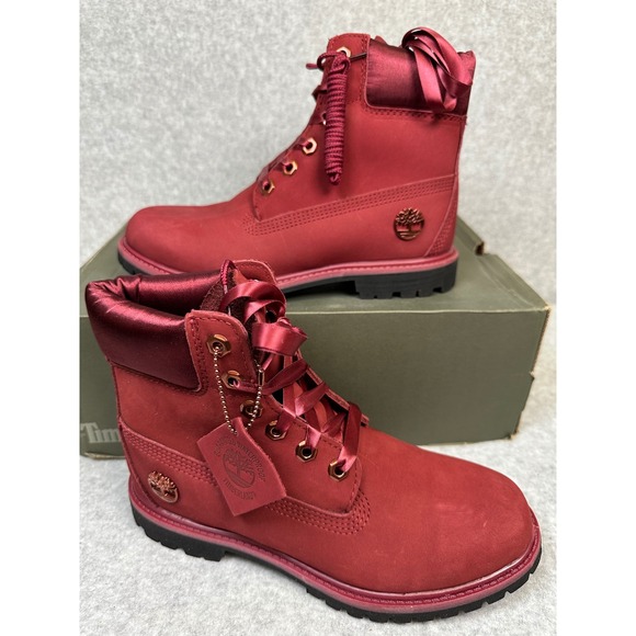 Timberland Premium 6 Inch Waterproof Burgundy Nubuck Leather Boots Size 7.5 - Picture 1 of 10